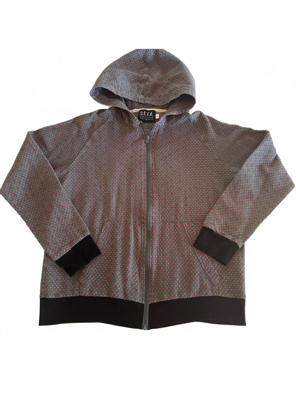COTE Australia Zip Up Hoodie Womens Large Grey Red Flower Textured C.O.T.E